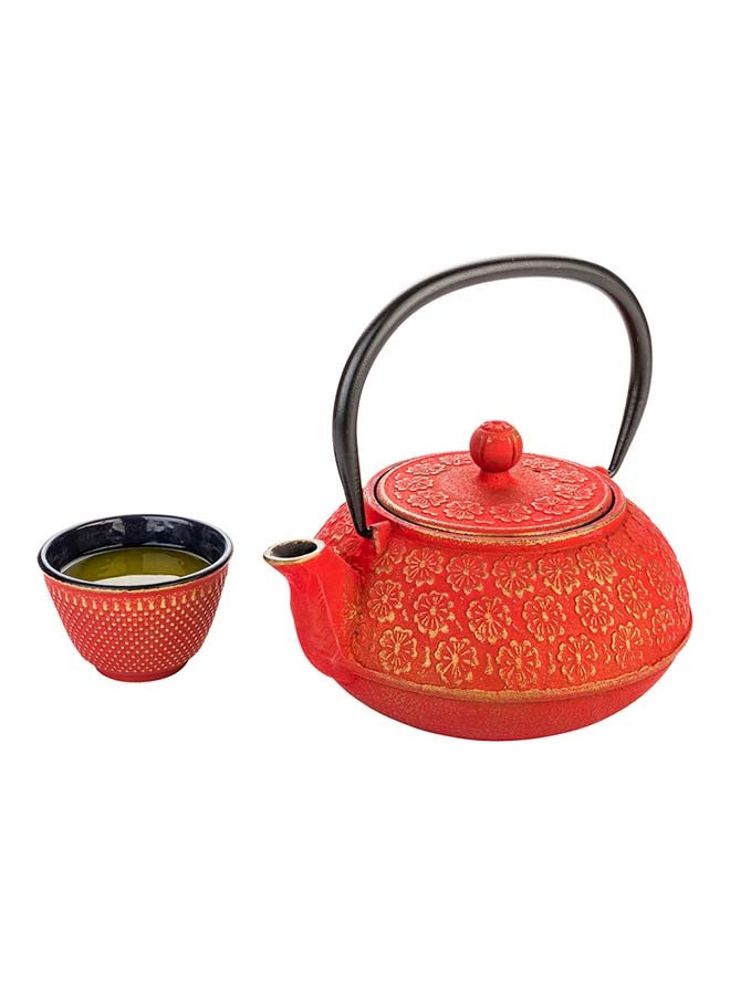 Restaurantware 30 Ounce Japanese Teapot, 1 Enamel Coated Japanese Tea Kettle - Cherry Blossom Design, Includes Mesh Strainer, Red Cast Iron Primitive Tea Kettle, For Teabags And Loose Leaf Tea - Image 4