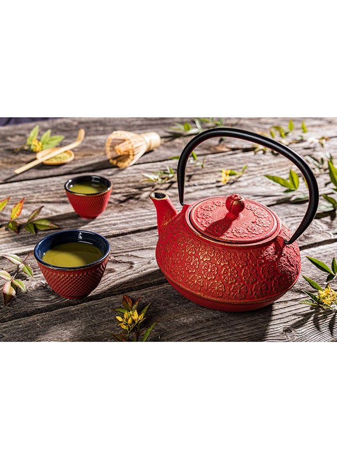 Restaurantware 30 Ounce Japanese Teapot, 1 Enamel Coated Japanese Tea Kettle - Cherry Blossom Design, Includes Mesh Strainer, Red Cast Iron Primitive Tea Kettle, For Teabags And Loose Leaf Tea - Image 5
