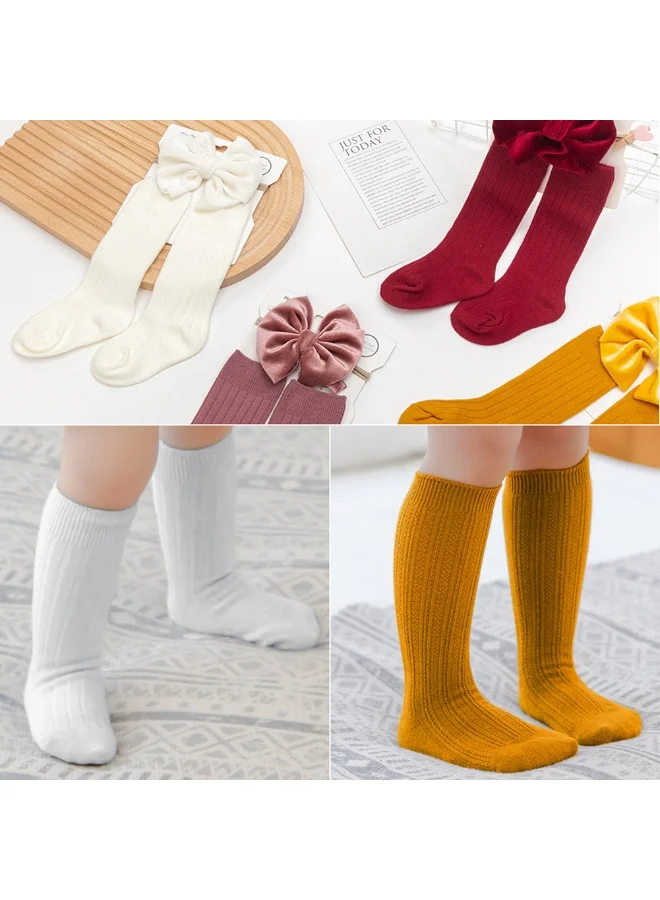 D'Daniela Mikha Socks & Ribbon Bow Set For Babies and Girls - Mustard Yellow