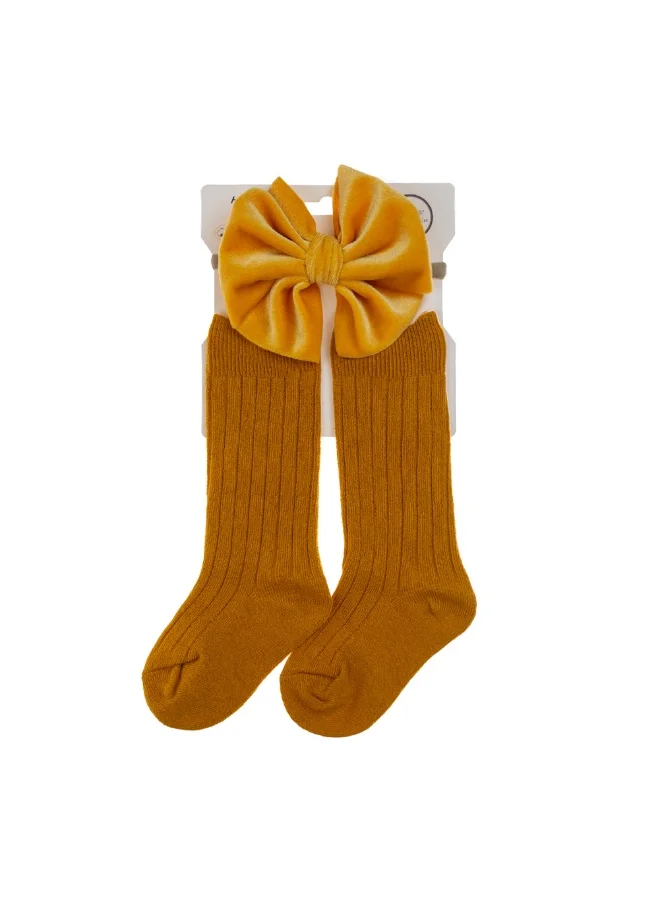 دىدانيالا Mikha Socks & Ribbon Bow Set For Babies and Girls - Mustard Yellow