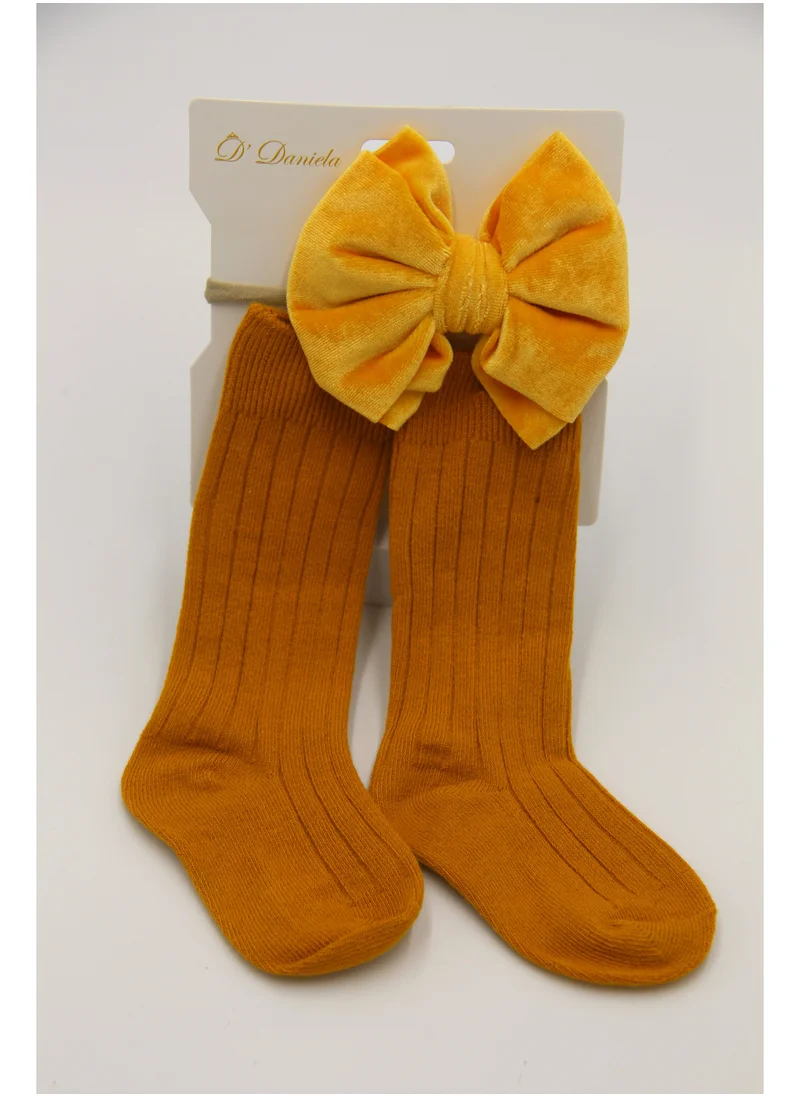 دىدانيالا Mikha Socks & Ribbon Bow Set For Babies and Girls - Mustard Yellow