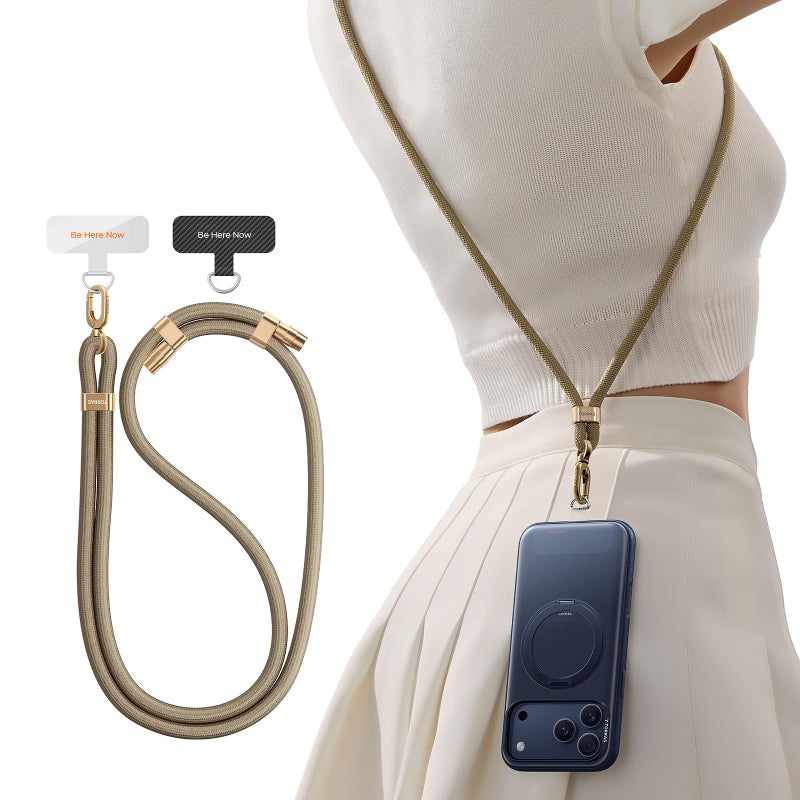 TORRAS Phone Lanyard Crossbody with 2 Phone Tabs, Adjustable Anti Theft Phone Strap for iPhone 17 Pro Max, Premium Metal Buckles, Universal Cell Phone Neck lanyard for Women and Men, Khaki - Image 1