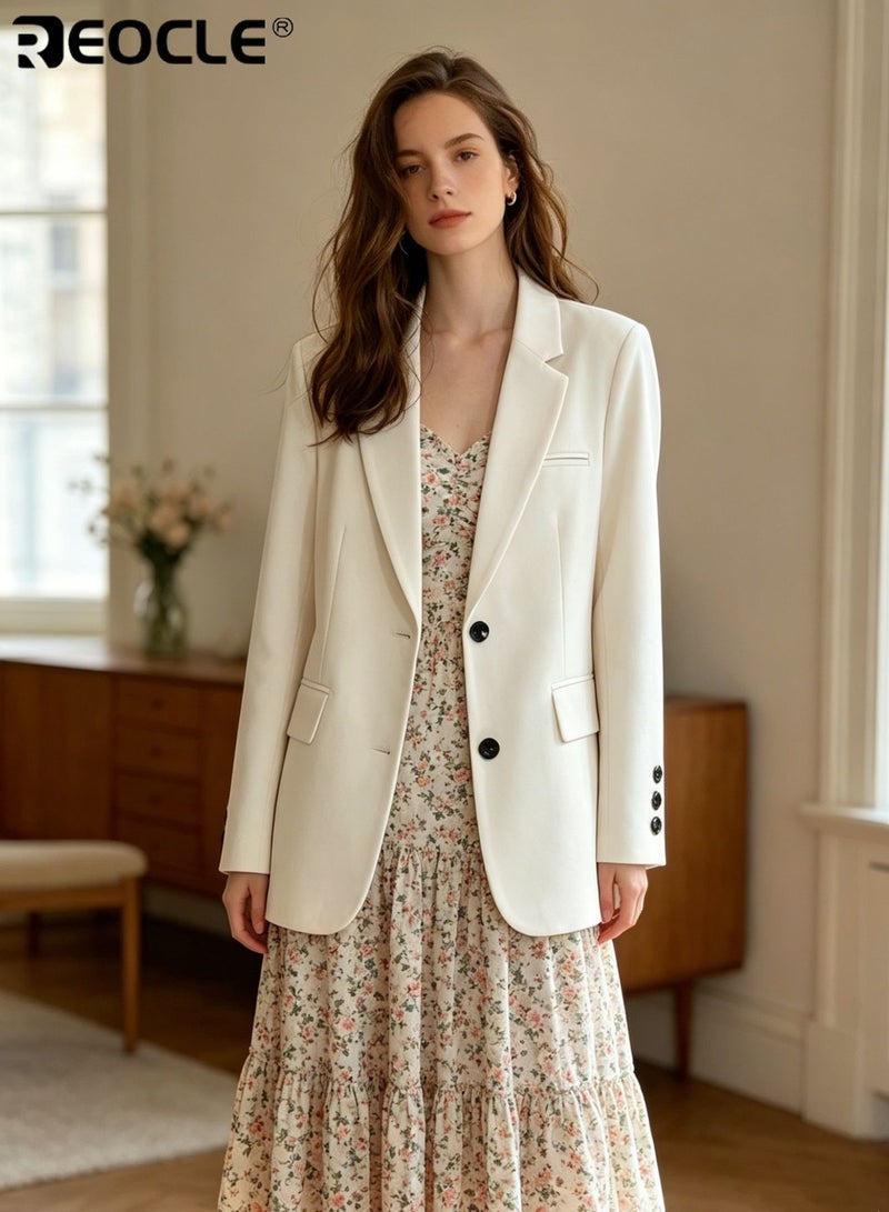 REOCLE Women's Oversized Blazer with Lapel Design and Button Down Front Casual Office Suit with Solid Color for Work Wear - Image 1