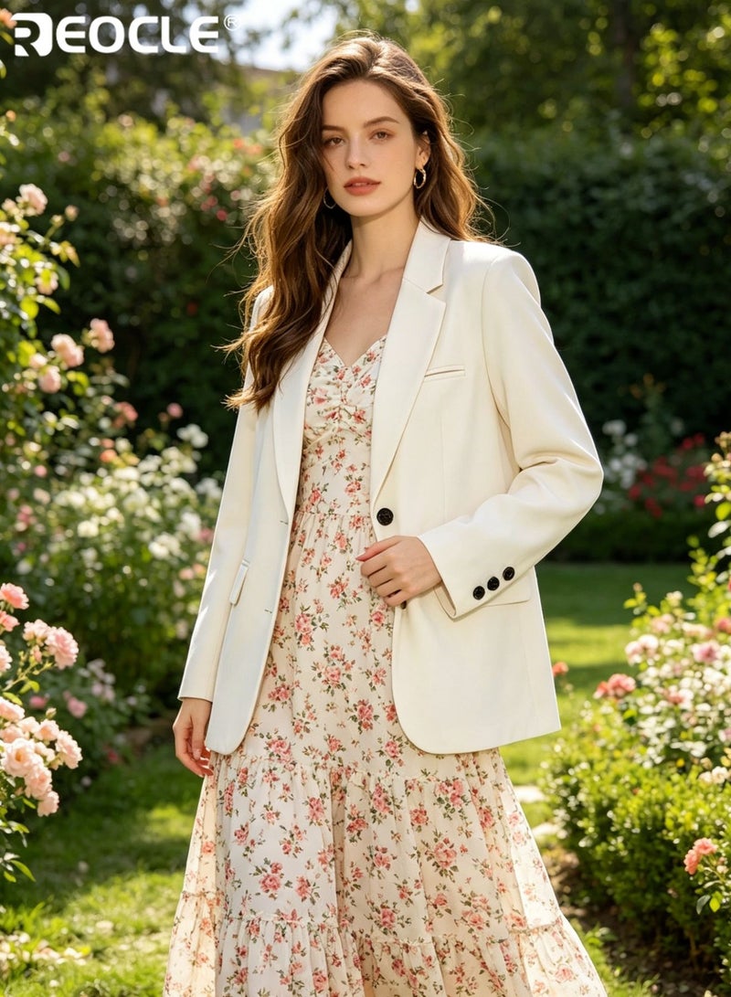 REOCLE Women's Oversized Blazer with Lapel Design and Button Down Front Casual Office Suit with Solid Color for Work Wear - Image 2