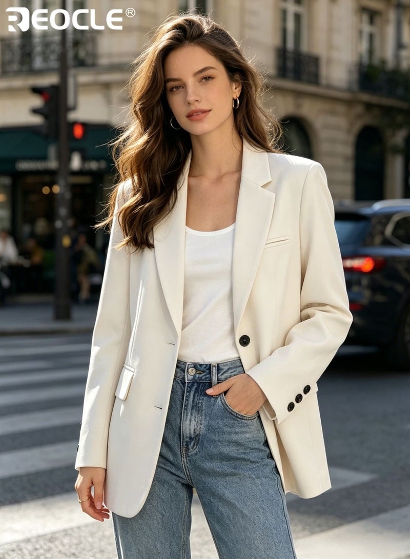REOCLE Women's Oversized Blazer with Lapel Design and Button Down Front Casual Office Suit with Solid Color for Work Wear - Image 5
