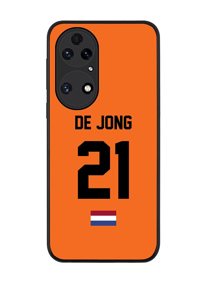 Stylizedd Rugged Black edge case for Huawei P50 Slim fit Soft Case Flexible Rubber Edges Anti Drop TPU Gel Thin Cover - Football Team - Netherlands Player Name - De Jong - Image 1