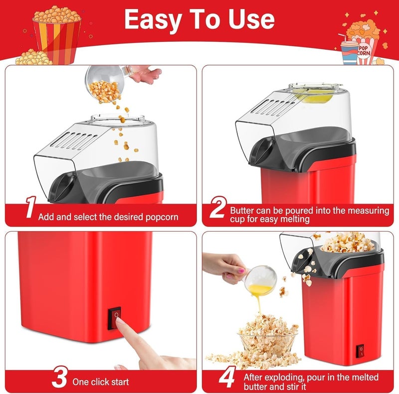 Hot Air Popcorn Machine 1200W – Healthy Popcorn Ready in 3 Minutes, No Oil, Touch of a Button Operation, Easy to Clean, Perfect for Family Gatherings & Movie Watching - Image 4