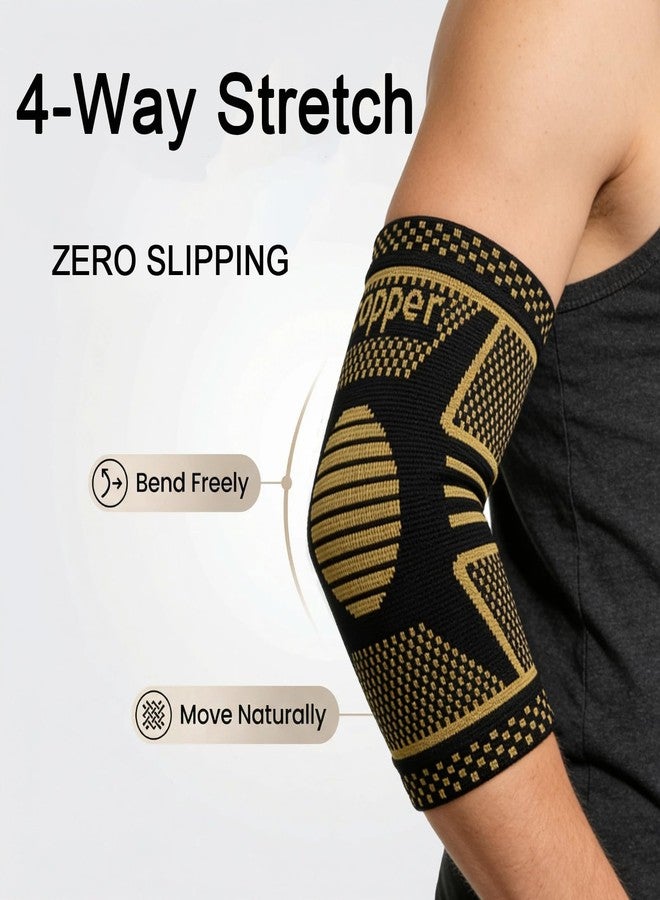 JIQUD Copper Elbow Compression Sleeve, Tennis Elbow Brace for Men and Women, 4-Way Stretch, Pain Relief, Recovery, Arthritis, Tendonitis, Bursitis (Black-Copper, Medium) - Image 4