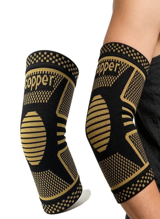 JIQUD Copper Elbow Compression Sleeve, Tennis Elbow Brace for Men and Women, 4-Way Stretch, Pain Relief, Recovery, Arthritis, Tendonitis, Bursitis (Black-Copper, Medium) - Image 1