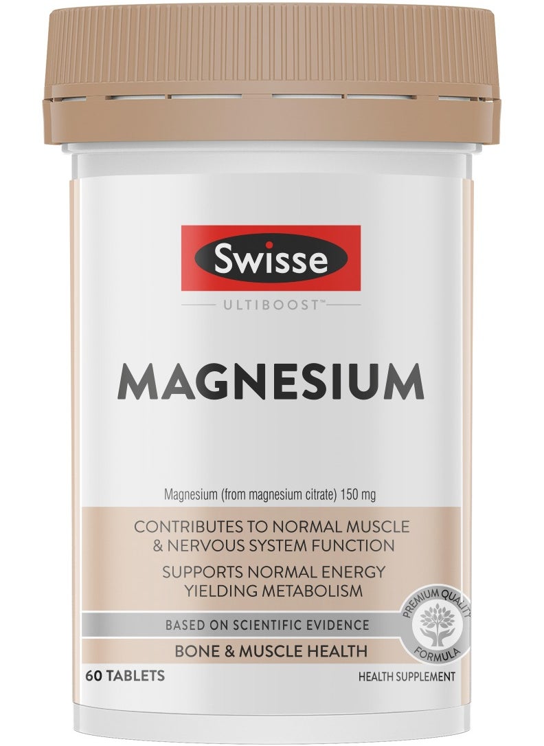 Swisse - UltiBoost Magnesium Contributes to Normal Muscle and Nervous System Function, Supports Normal Energy Yielding Metabolism - Bone & Muscle Health - 60 Tablets Health Suppliment - Image 1