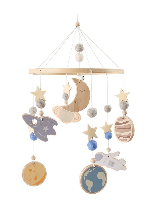 general Star and Moon Baby Crib Mobile Baby Space Rattle Minimalist Nursery Decoration Children's Astronaut Wind Chime Hanging - Image 1