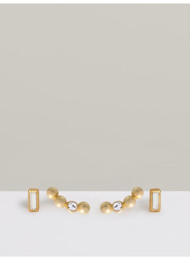 REISS Mina: Micro Baguette & Curved Crystal Stud Earrings Set  - Image 1