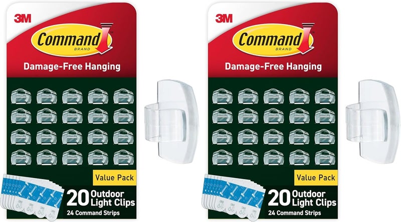 Command Outdoor Light Clips, 20 Clear Organizers and 24 Strips, Damage-Free Hanging with Weather Resistant Adhesives, Hooks for Outdoor String Lights (Pack of 2) - Image 1