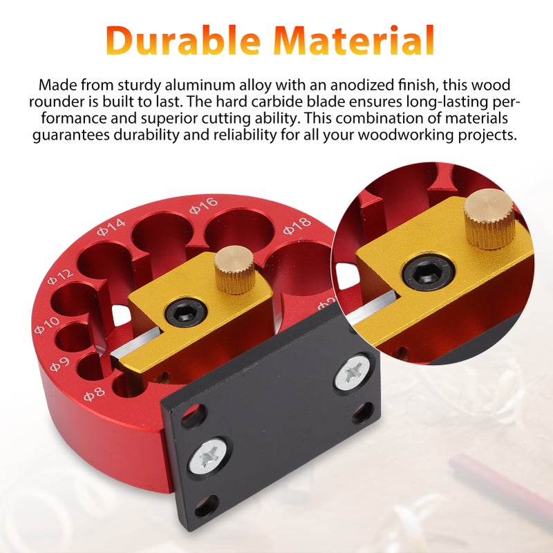 Dowel Maker Jig: Gold Anodized Aluminum Alloy, 8 Size Holes, Durable Carbide Blade - Smooth Efficient Cutting, Easy Size Adjustment Wood Rounding Tool for Woodworking Enthusiasts, Furniture Makers, Ha - Image 3