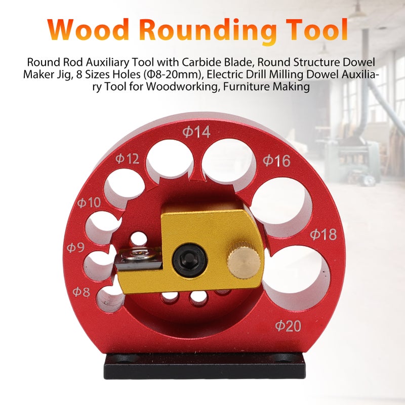 Dowel Maker Jig: Gold Anodized Aluminum Alloy, 8 Size Holes, Durable Carbide Blade - Smooth Efficient Cutting, Easy Size Adjustment Wood Rounding Tool for Woodworking Enthusiasts, Furniture Makers, Ha - Image 2