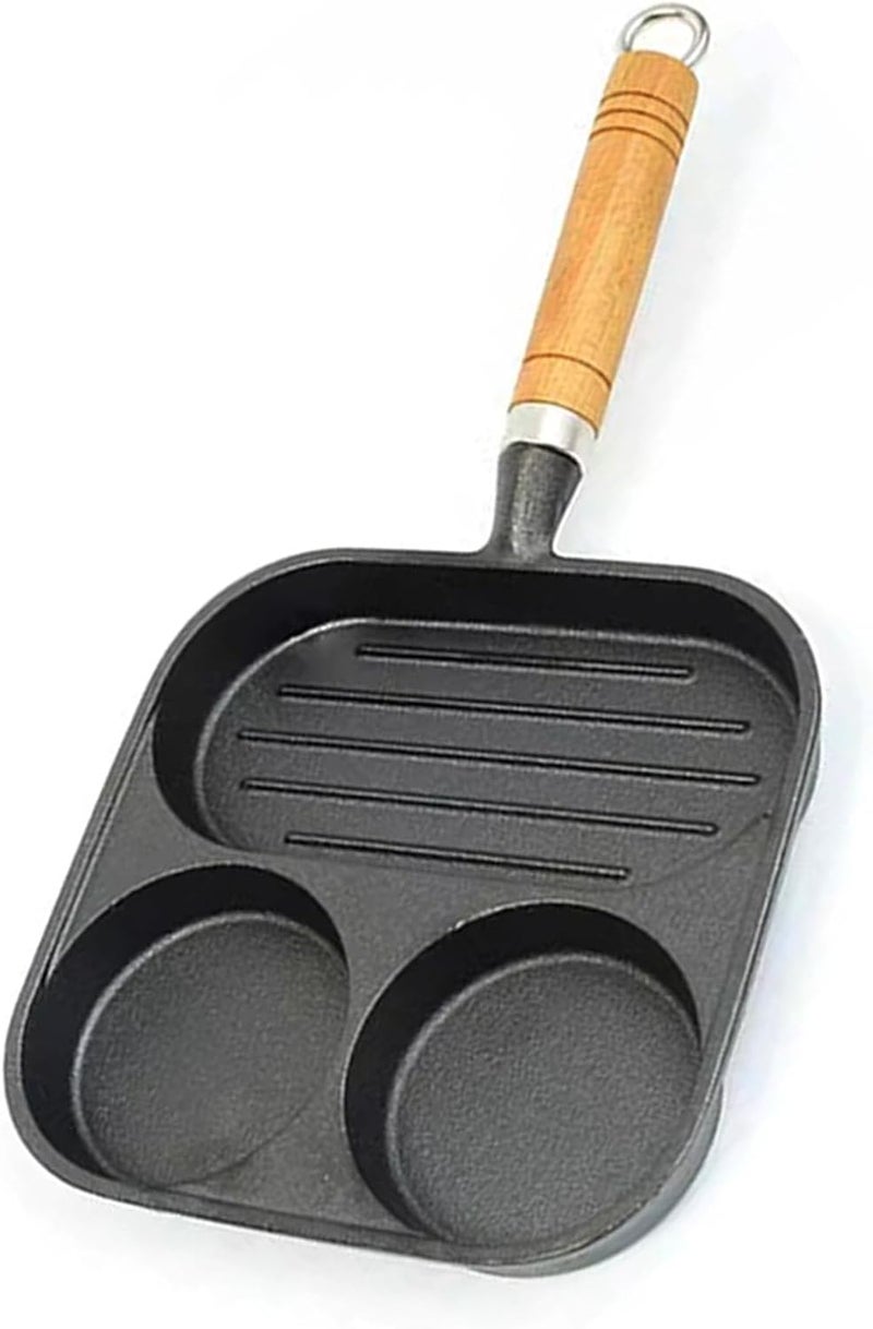 Zerodis Egg Pan, Stone Non Stick Frying Pan for Induction Cooker, Cast Iron Divided Breakfast Grill, Perfect for Home Cooking and Family Meals - Image 1