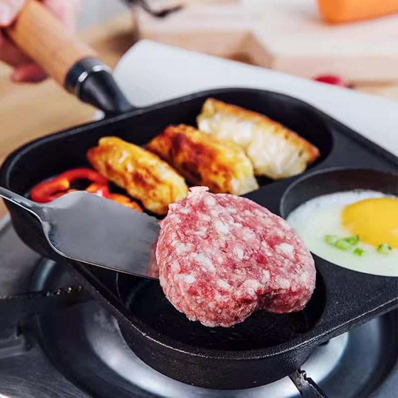 Zerodis Egg Pan, Stone Non Stick Frying Pan for Induction Cooker, Cast Iron Divided Breakfast Grill, Perfect for Home Cooking and Family Meals - Image 4