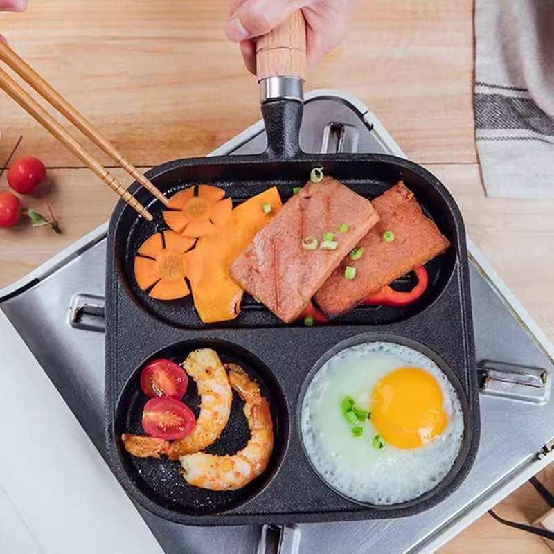 Zerodis Egg Pan, Stone Non Stick Frying Pan for Induction Cooker, Cast Iron Divided Breakfast Grill, Perfect for Home Cooking and Family Meals - Image 3