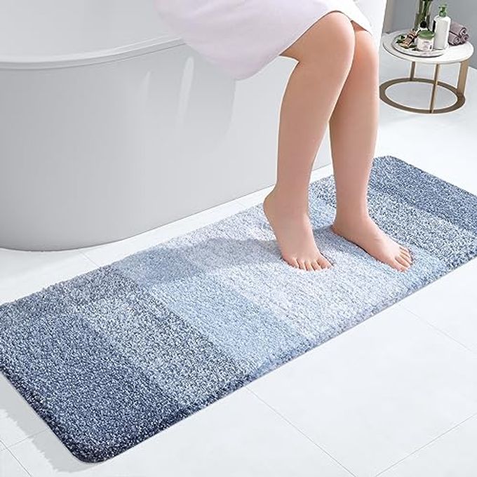 OLANLY Bathroom Runner Rugs 47x17, Extra Soft Absorbent Microfiber Bath Rugs, Rubber Backing, Quick Dry, Machine Washable Bath Mats for Bathroom Floor, Tub and Shower, Home Decor Accessories, Blue - Image 1