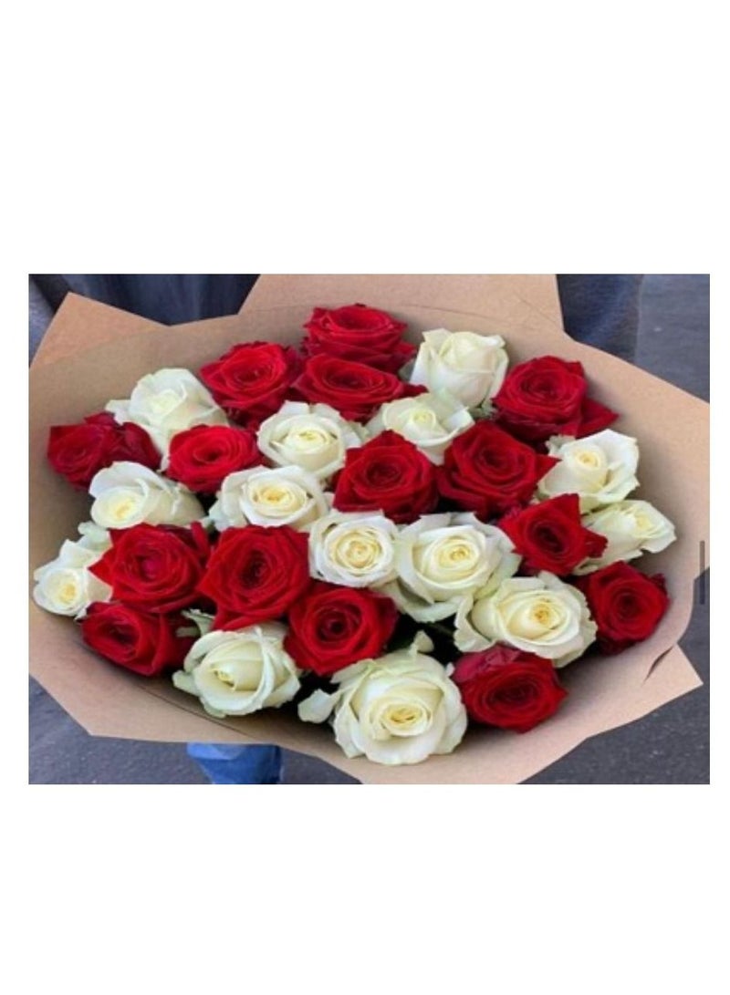 Generic Baeutiful Red and White Rose Flowers Bouquet 44