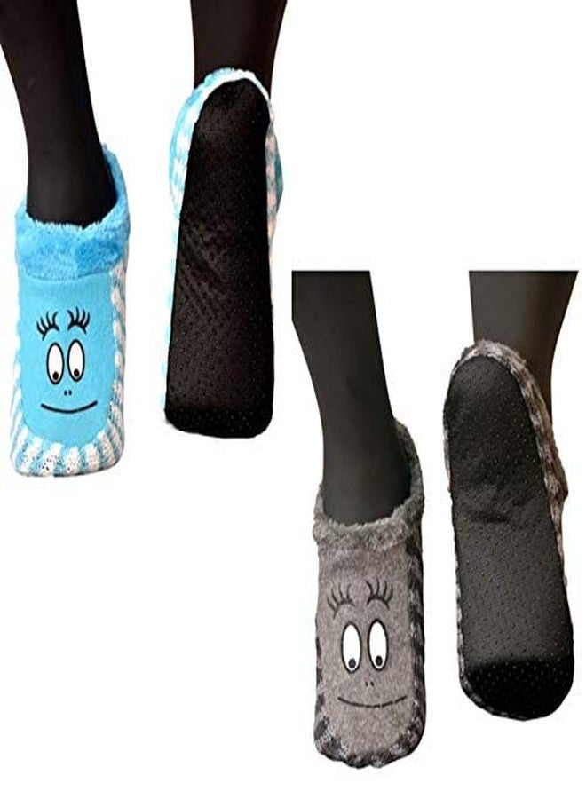 V3E Cute Baby Multi Coloured Warm Winter Slipper Socks Indoor Warm Knitted Booties Slipper Socks with Soft Rubber Sole (Multicolour,Pack of 02)-(6-7 Years) - Image 1