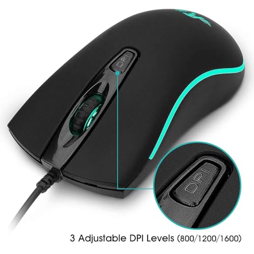 Rii RM105 Wired Mouse,Computer Mouse with Colorful RGB Backlight,Comfortable Grip Ergonomic Optical,USB Wired Mice Support Windows PC, Laptop,Desktop,Notebook,Chromebook - Image 3