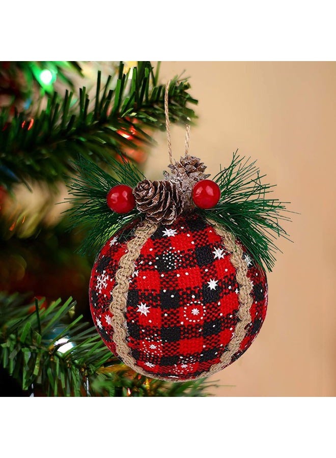 Iceyyyy 6PCS Christmas Plaid Ball Ornaments - 2 Inch Black & Red Buffalo Fabric With Pine Cones and Greenery, Tree Hanging Festive Decorations - Image 4