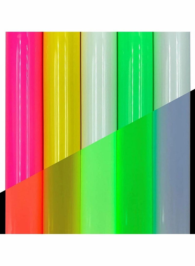 شو وو Luminous Lettering Film 5 Rolls Heat Transfer Vinyl Thermal Iron On DIY Garment Silhouette Paper Fabric Design For T Shirt Decoration Craft Material - Image 1