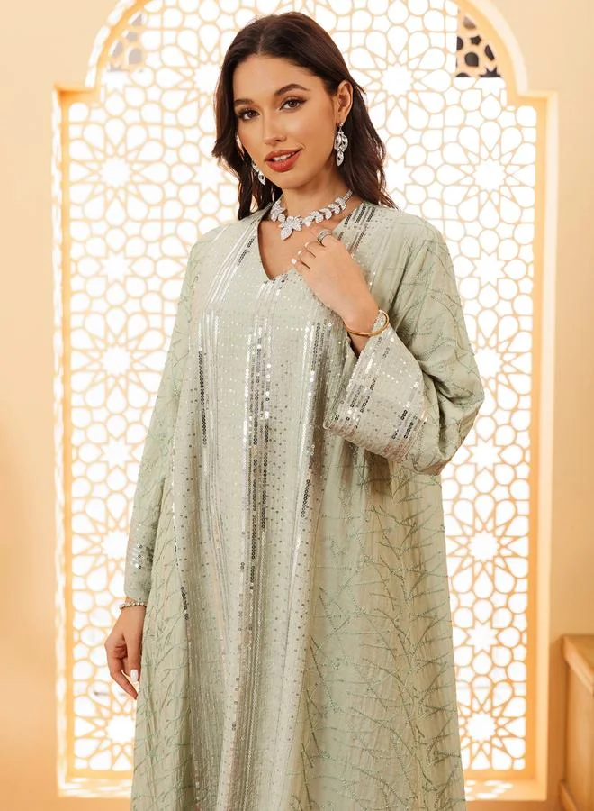 Take Two Women Green Sequined Embellished Jalabiya