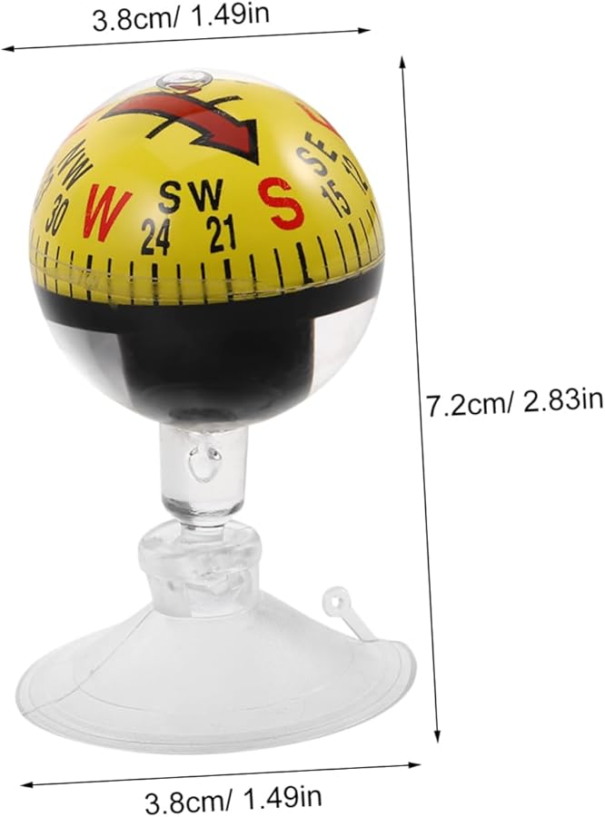 بوصلة سيارات محمولة سوداء مع حامل لوحة القيادة بكوب شفط للملاحة في المركبات والتنزه في الهواء الطلق - Image 3