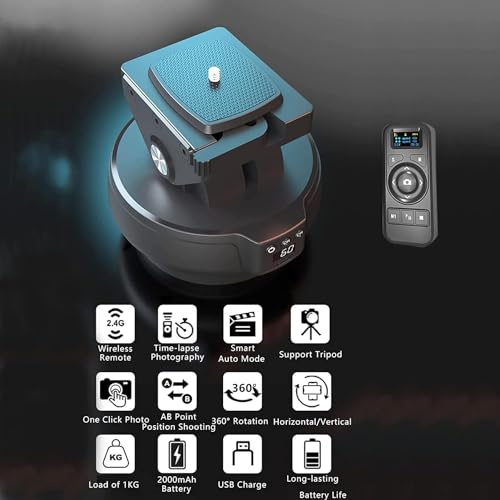 Byged Motorized Pan Tilt Head, 100m Control, 360 Degree Rotation, Tilt ±35 Degree, 9 Gears Adjustable Speed, Panoramic Tripod Head for Smartphones, Camera - Image 2