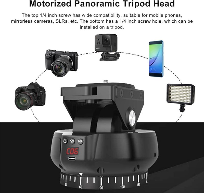Byged Motorized Pan Tilt Head, 100m Control, 360 Degree Rotation, Tilt ±35 Degree, 9 Gears Adjustable Speed, Panoramic Tripod Head for Smartphones, Camera - Image 5