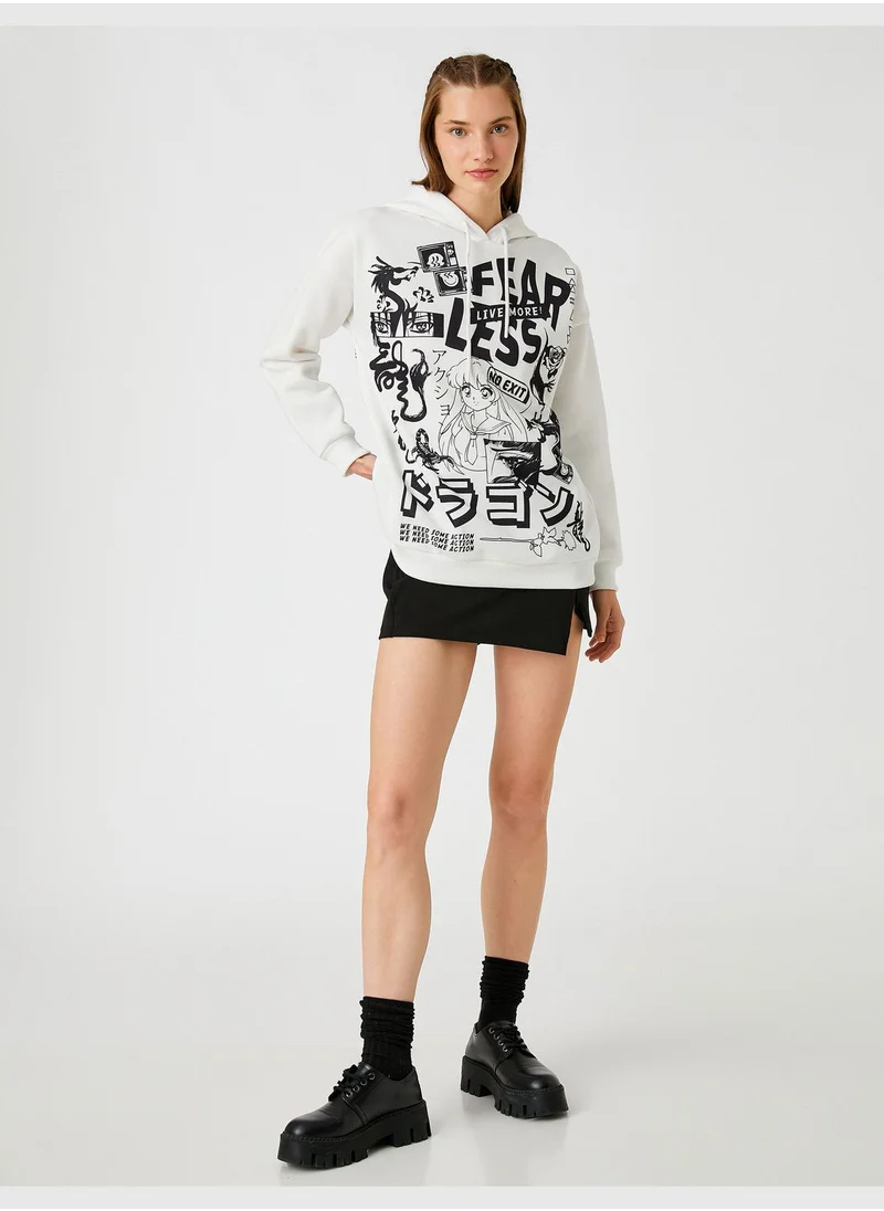 KOTON Printed Hooded Sweatshirt
