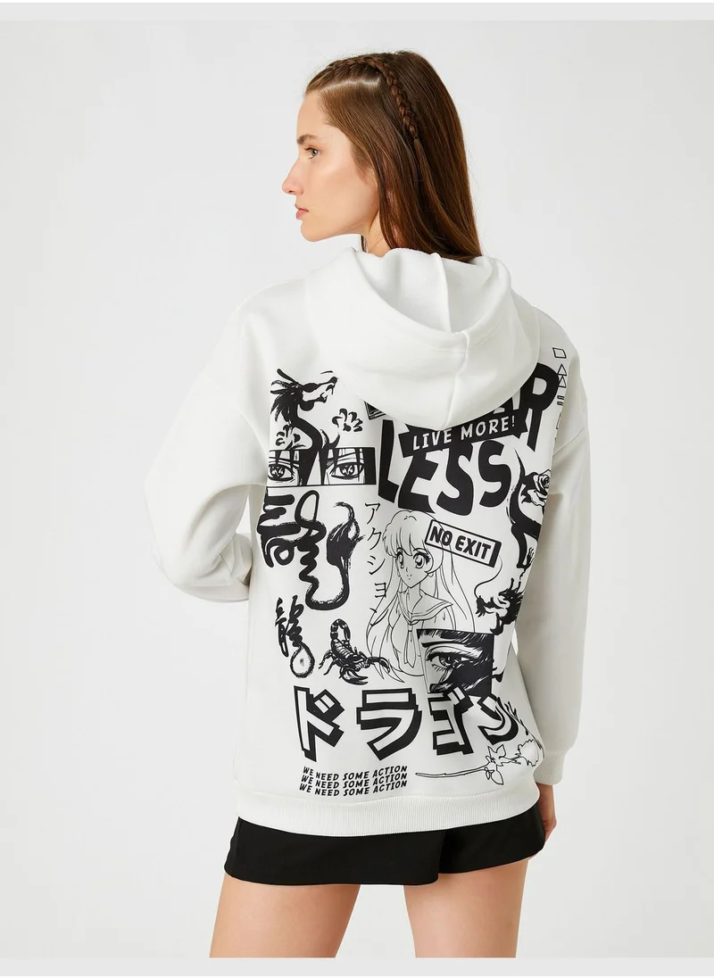 KOTON Printed Hooded Sweatshirt