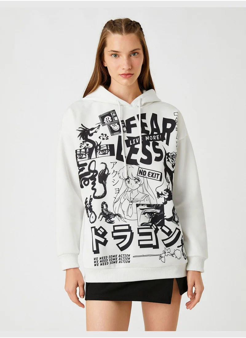 KOTON Printed Hooded Sweatshirt