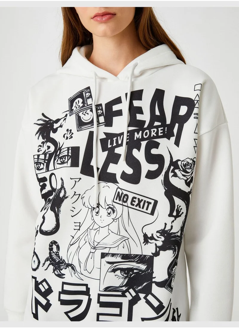 KOTON Printed Hooded Sweatshirt