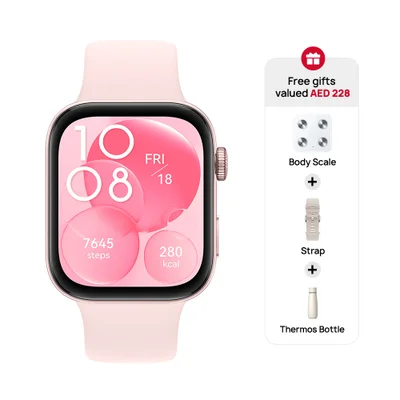 HUAWEI HUAWEI WATCH FIT 3, 1.82" AMOLED Display, Ultra-Slim Design, All-Round Fitness Management, Durable Battery Life, Compatible with iOS & Android,  Pink + Strap + Scale + Watercup