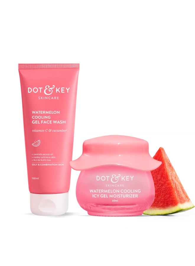 Dot & Key Watermelon Cooling Gel Facewash & Watermelon Cooling Icy Gel Moisturizer Combo | Face Wash 100ml & Moisturizer 60ml | For Normal, Combination & Oily Skin | For Women & Men - Image 1