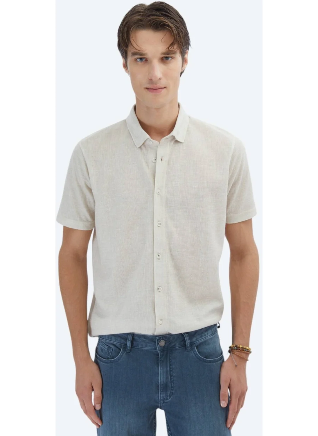 Kip Beige Patterned Regular Fit Casual Shirt