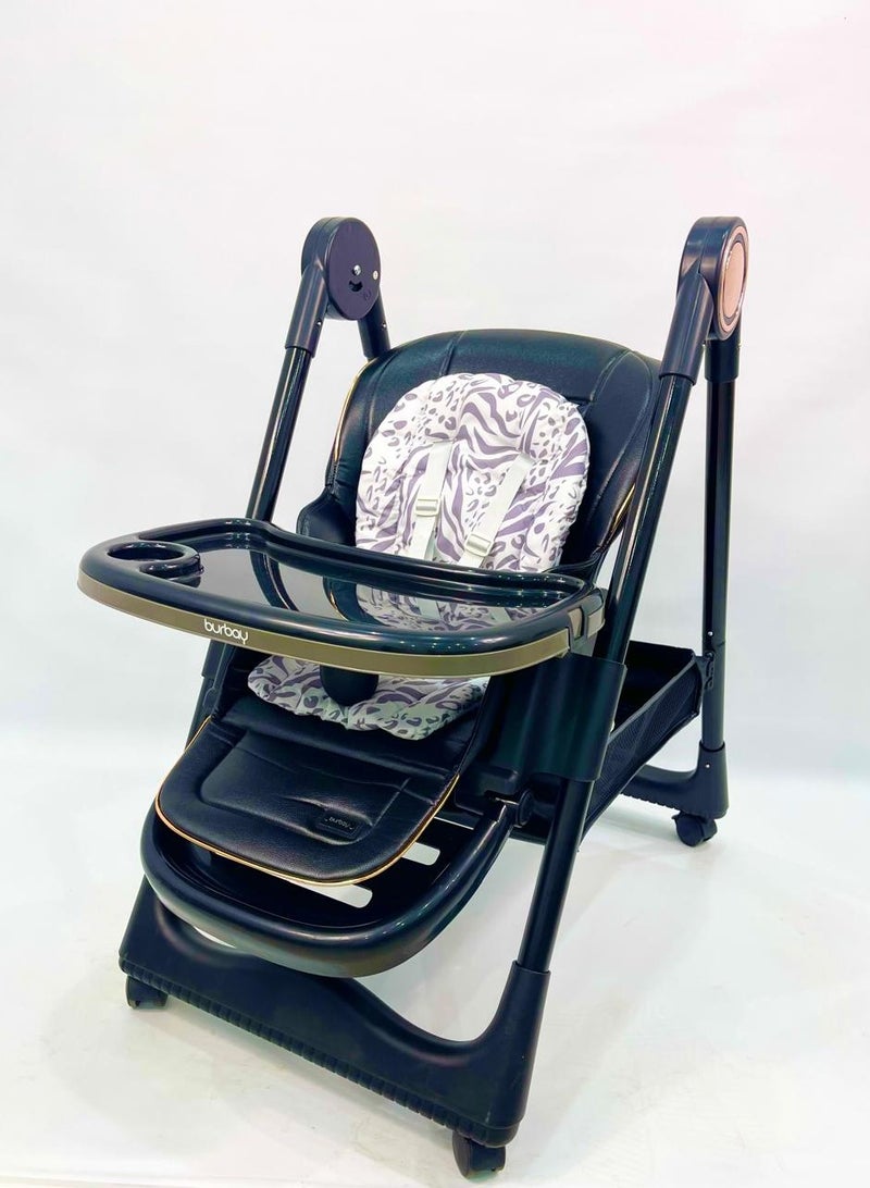 burbay Dining chair 3*1 sitting and sleeping positions, adjustable in height and foldable, equipped with a food tray and leg rest, black color  - Image 5