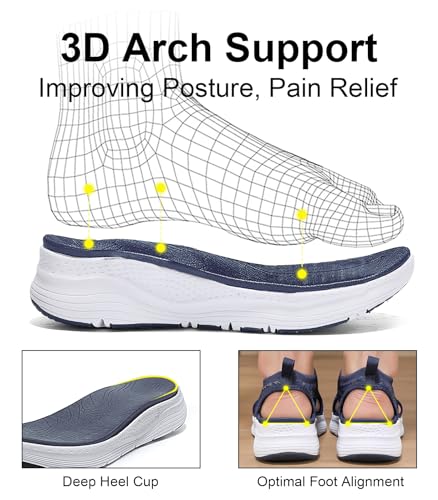 GoodValue Womens Comfortable Orthopedic Sandals Arch Support Ladies Walking Sport Athletic Sandals Open Toe Slip On Plantar Fasciitis Platform Dress Sandal 2 Inches Heel - Image 2