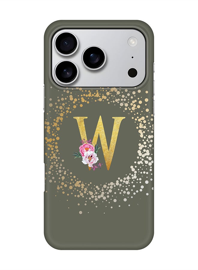 Stylizedd For iPhone 17 Pro,Case, [Compatible with MagSafe] Magnetic cover Slim fit Protection Matte, - Custom Monogram Floral - W  (Olive Green )