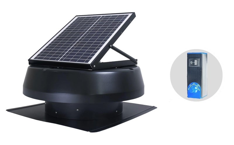 Iliving iLIVING HYBRID Ready Smart Thermostat Solar Roof Attic Exhaust Fan 14 40Watt 1150 CFM Cools up to 2900 SqFt Coverage Area Black 