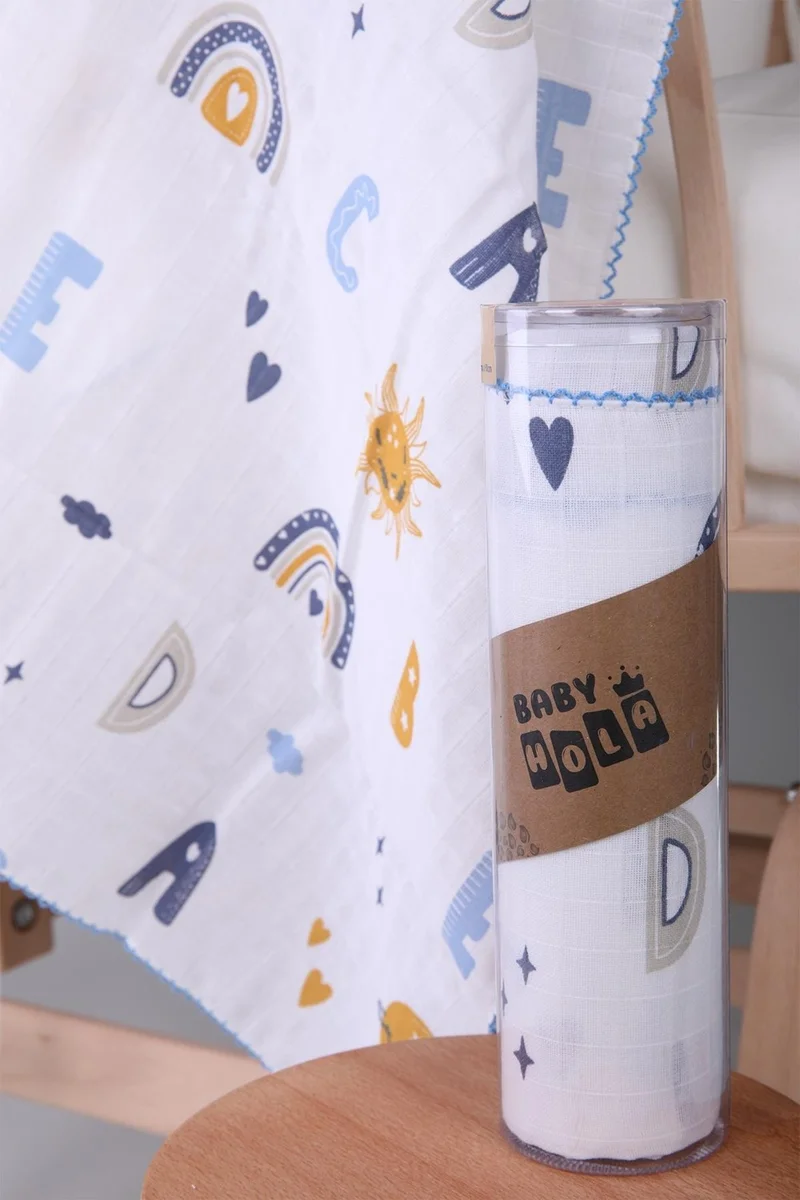 Baby Hola Muslin Cover 85X90CM Letter Pattern Organic Gift Breastfeeding Bottom Opening Newborn Stroller Cover