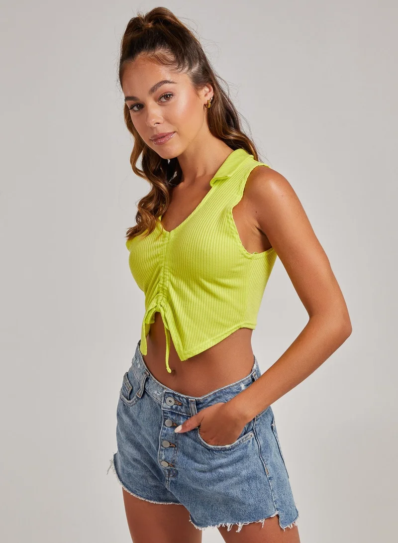 Pink Vanilla Gathered Collar Neck Rib Top