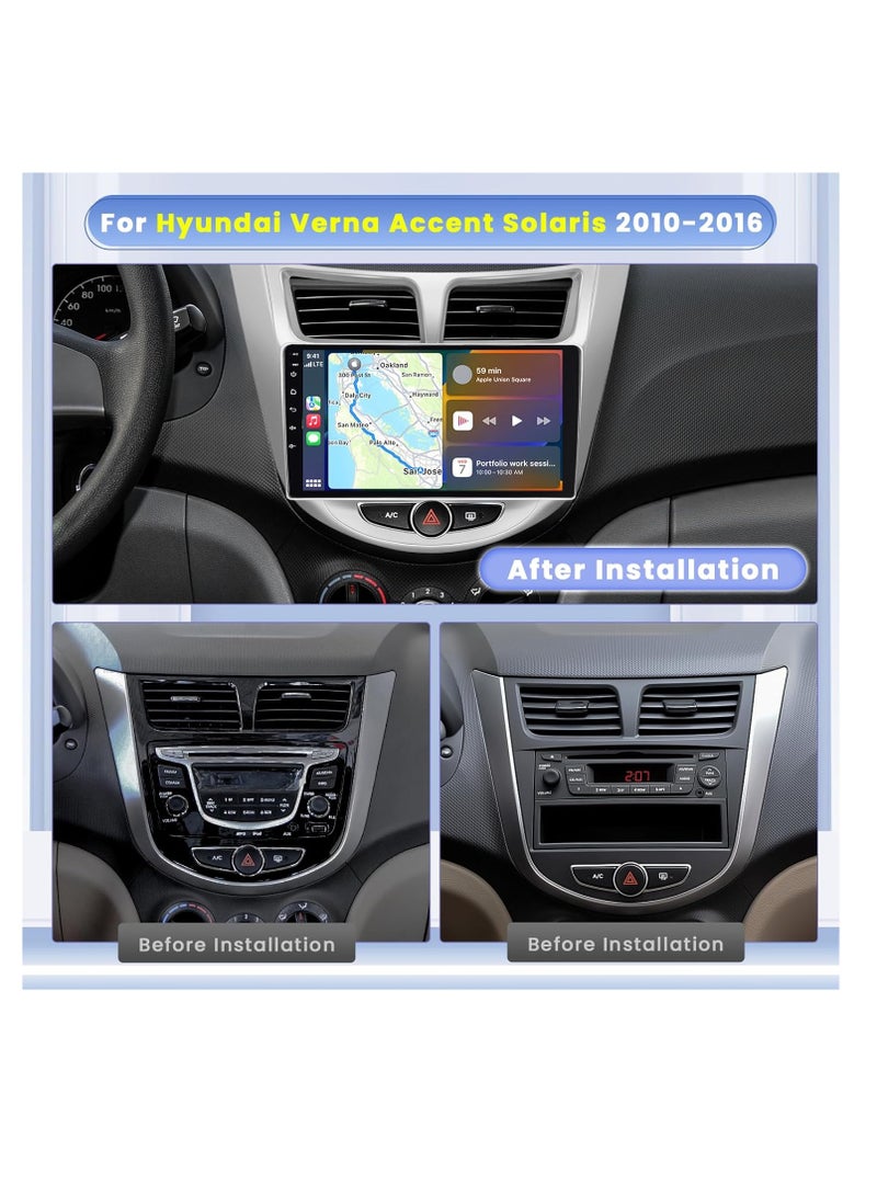 [4+64G] Android Car Stereo for Hyundai Accent Verna Solaris 2010-2016, 9" IPS Touch Screen Radio with Wireless Carplay & Android Auto, GPS Navigation, WiFi, Backup Camera, Bluetooth, DSP, FM, 59UI - Image 2