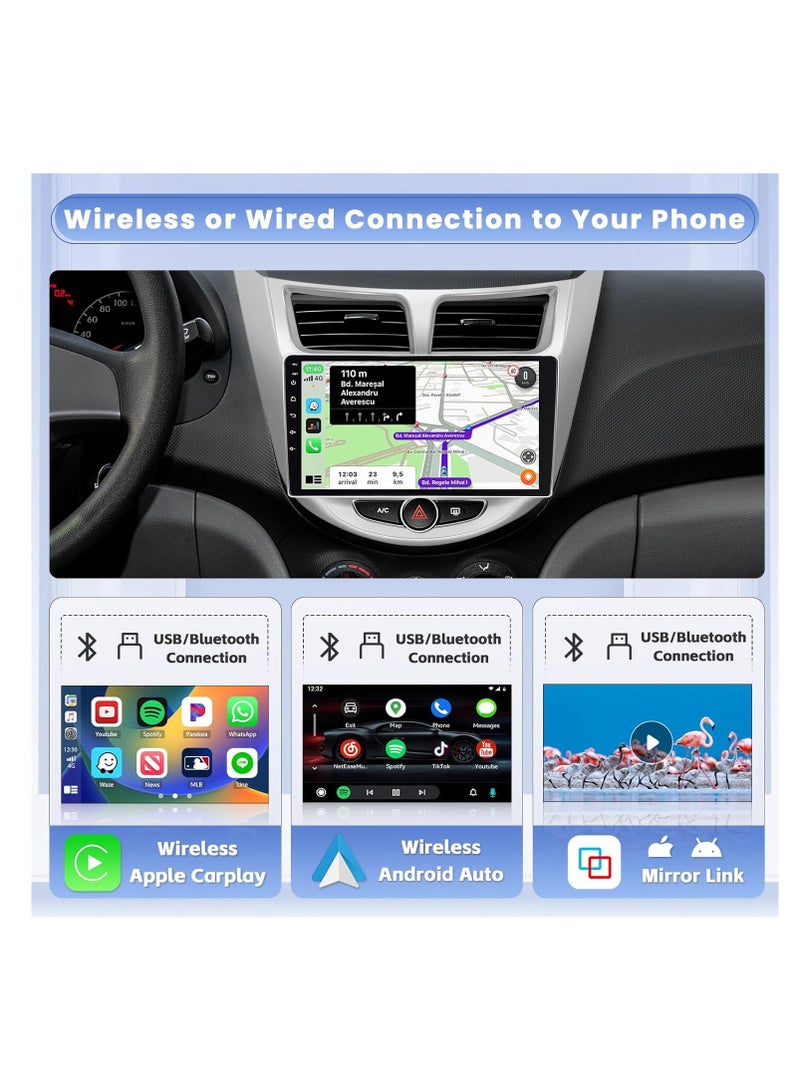 [4+64G] Android Car Stereo for Hyundai Accent Verna Solaris 2010-2016, 9" IPS Touch Screen Radio with Wireless Carplay & Android Auto, GPS Navigation, WiFi, Backup Camera, Bluetooth, DSP, FM, 59UI - Image 4