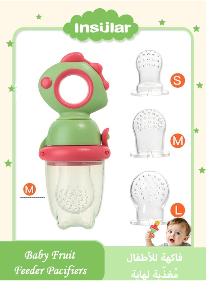 insular Baby Food Feeder Pacifier with Rotating Push, Silicone Fruit Feeder Teether with 2mm Drop-by-Drop Holes for 4+ Months, Liquid Silicone Nibbler for Teething Relief, Includes Anti-Drop Chain & Storage Case (Green) - Image 1