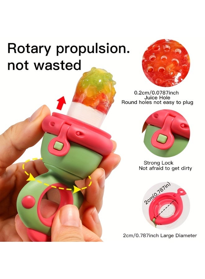 insular Baby Food Feeder Pacifier with Rotating Push, Silicone Fruit Feeder Teether with 2mm Drop-by-Drop Holes for 4+ Months, Liquid Silicone Nibbler for Teething Relief, Includes Anti-Drop Chain & Storage Case (Green) - Image 2
