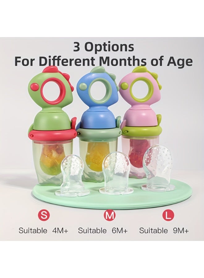 insular Baby Food Feeder Pacifier with Rotating Push, Silicone Fruit Feeder Teether with 2mm Drop-by-Drop Holes for 4+ Months, Liquid Silicone Nibbler for Teething Relief, Includes Anti-Drop Chain & Storage Case (Green) - Image 3